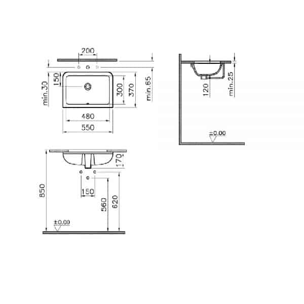 Vitra S20 Tezgah Altı Lavabo, Beyaz 48 Cm