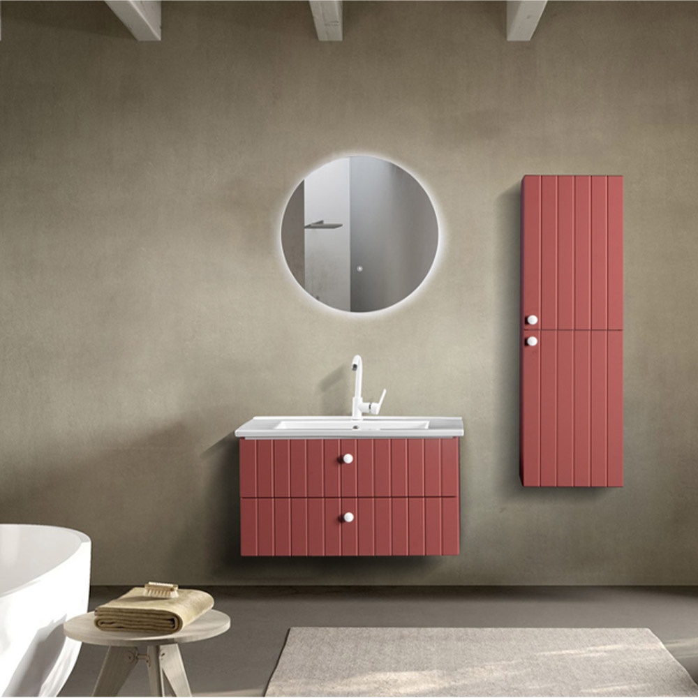 Bagnora C-Line 100 cm Banyo Dolabı ve Ledli Ayna İkili Set, Kiremit