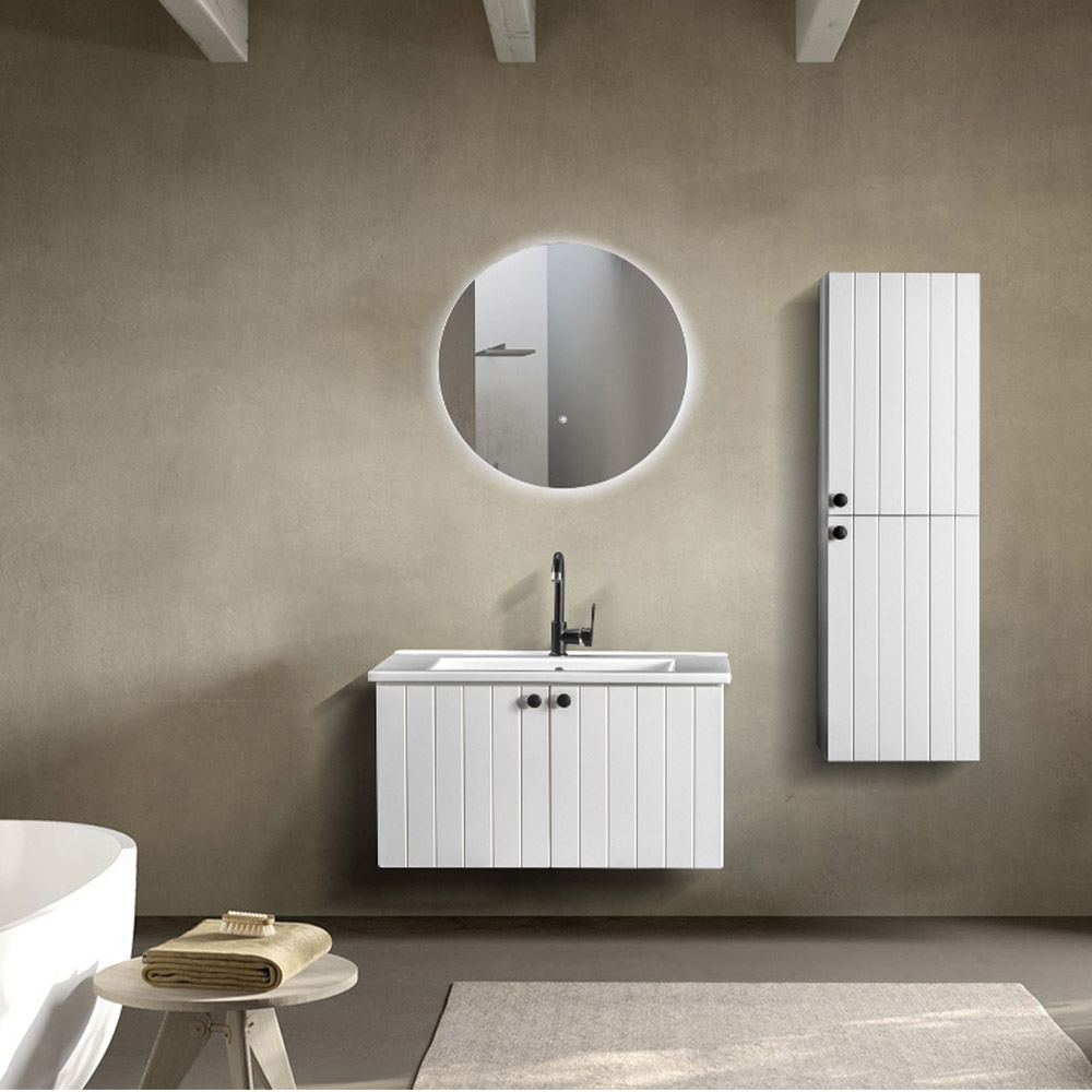Bagnora D-Line 100 cm Banyo Dolabı ve Ledli Ayna İkili Set, Beyaz