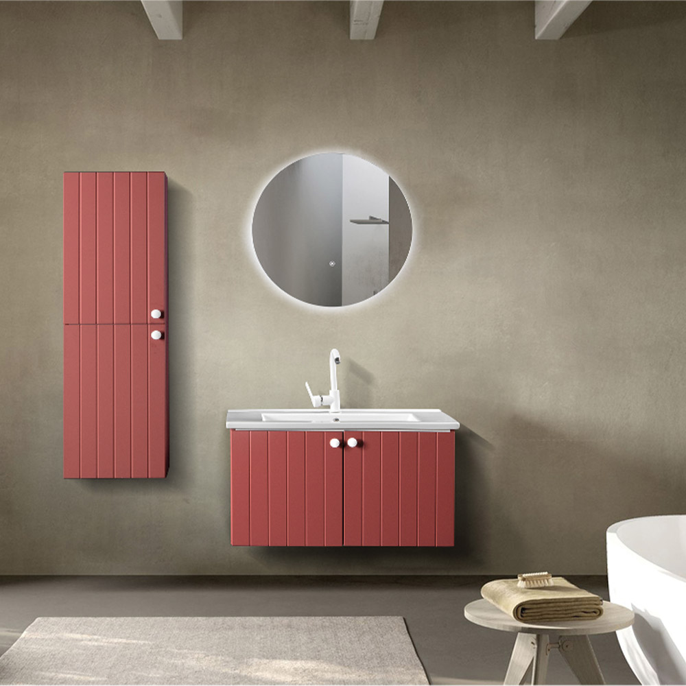 Bagnora D-Line 100 cm Banyo Dolabı ve Ledli Ayna İkili Set, Kiremit