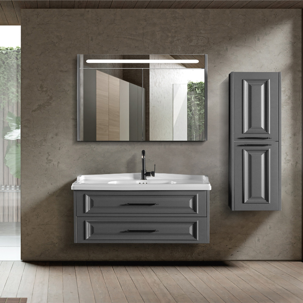 Bagnora Fora 100 cm Banyo Dolabı Ve Dolaplı Ayna İkili Set, Antrasit