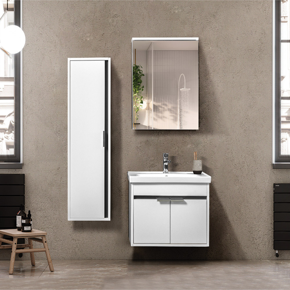Bagnora Mare 55 cm Banyo Dolabı ve Dolaplı Ayna İkili Set, Beyaz