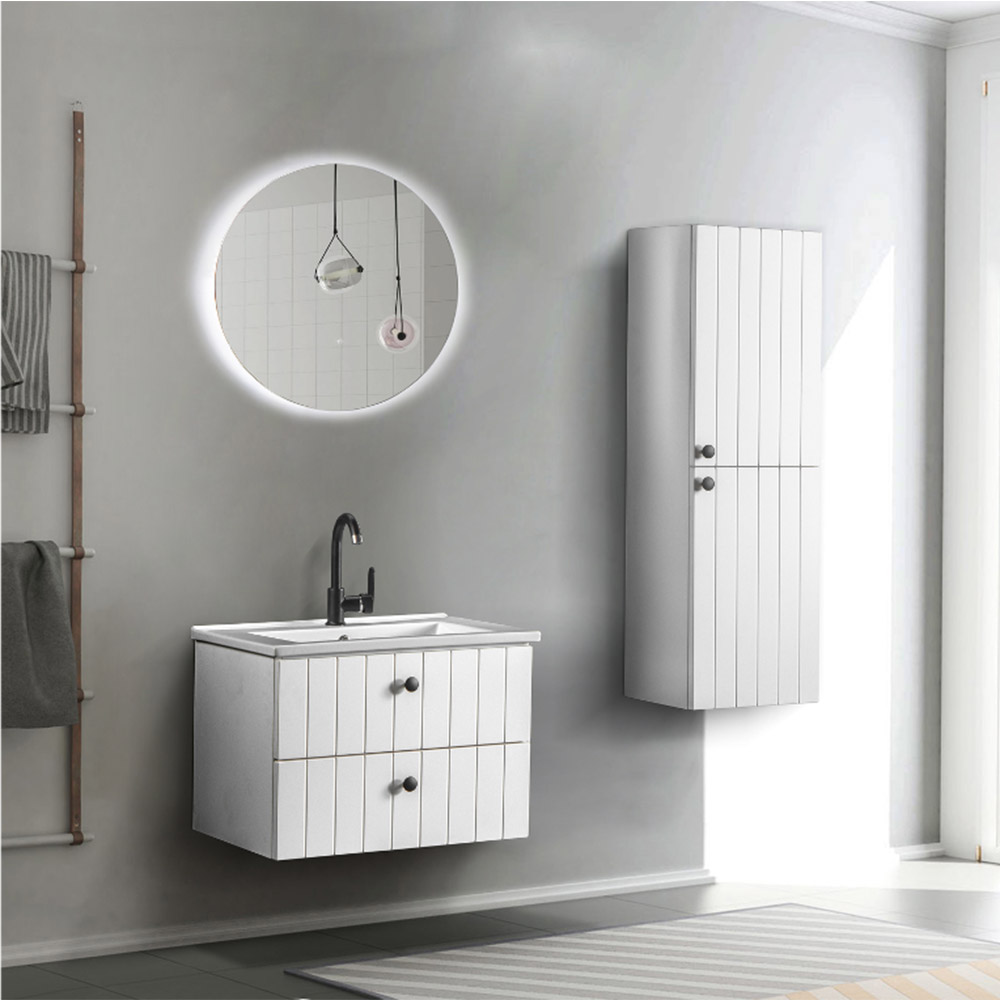 Bagnora C-Line 65 cm Banyo Dolabı ve Ledli Ayna İkili Set, Beyaz
