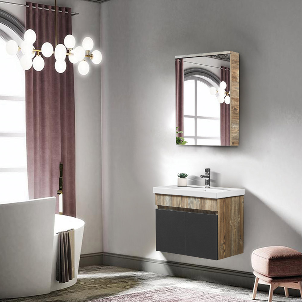 Bagnora Sardes 65 cm Banyo Dolabı ve Dolaplı Ayna İkili Set, Etna Antrasit