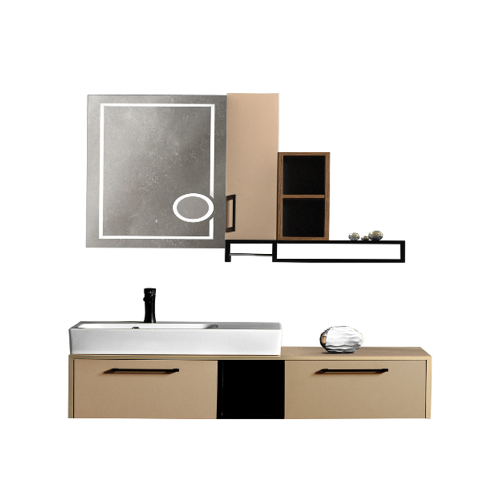 Bagnora Armoni 80 cm Banyo Dolabı, Ayna ve Kozmetik Dolabı Üçlü Set, Cappucino