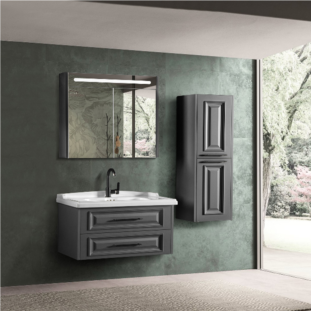 Bagnora Fora 80 cm Banyo Dolabı Ve Dolaplı Ayna İkili Set, Antrasit