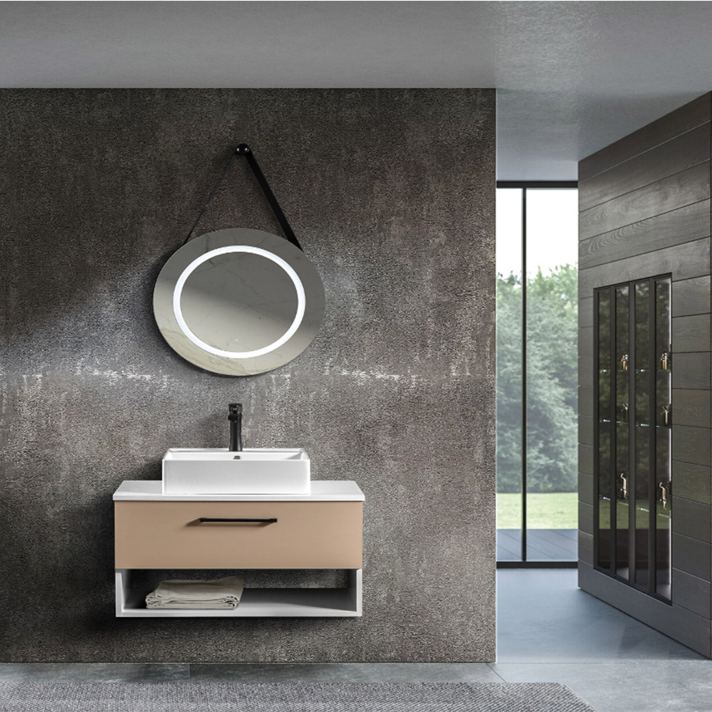 Bagnora Pietro 80 cm Banyo Dolabı ve Ayna İkili Set, Cappucino